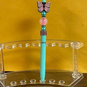 Butterfly Top Beaded Pen in Teal and Pink